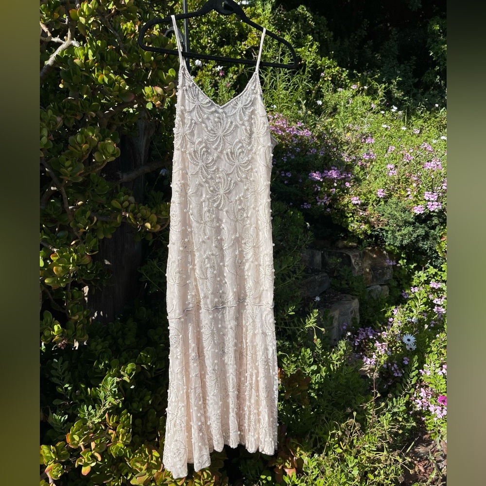 Vintage Lace Beaded Pearl Midi Rehearsal Wedding Dress